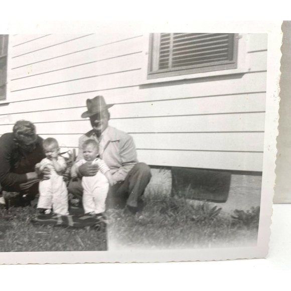 Found Photo Twin Boys with Dad and Grandpa Vintage 1940s Brothers - Picture 5 of 5